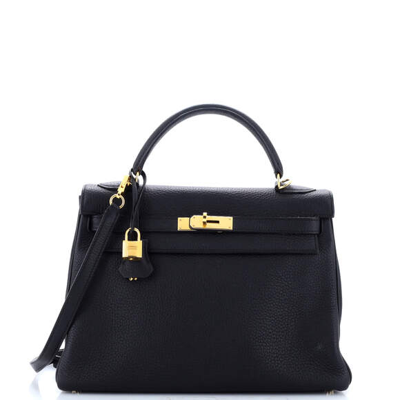 Hermes Kelly Handbag Noir Clemence With #185283H12B - Picture 1 of 9
